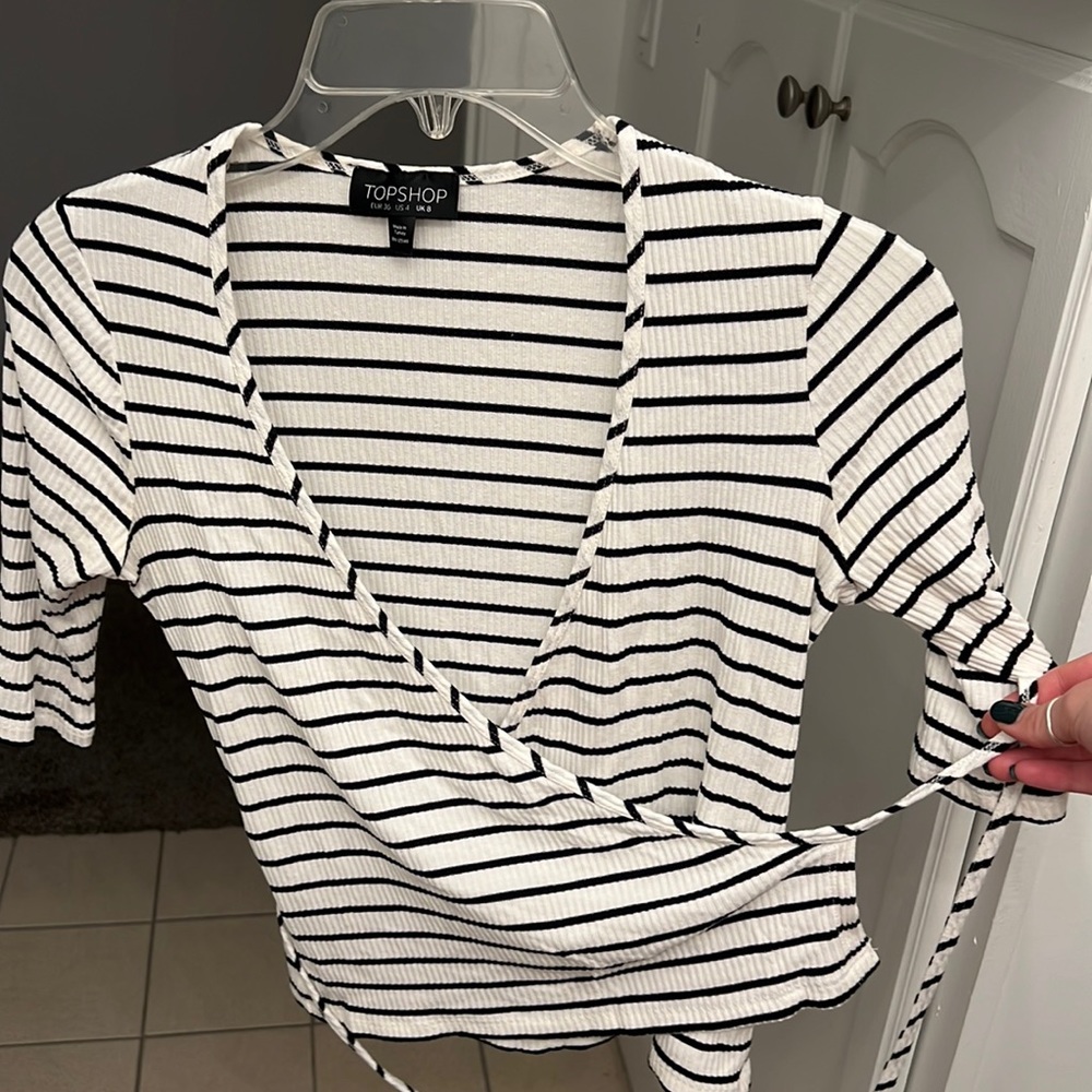 Topshop stripped wrap top